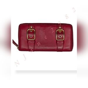 Coach Zoe Vintage Red Leather Zip Wallet Buckles Accordion Organizer EST 1941